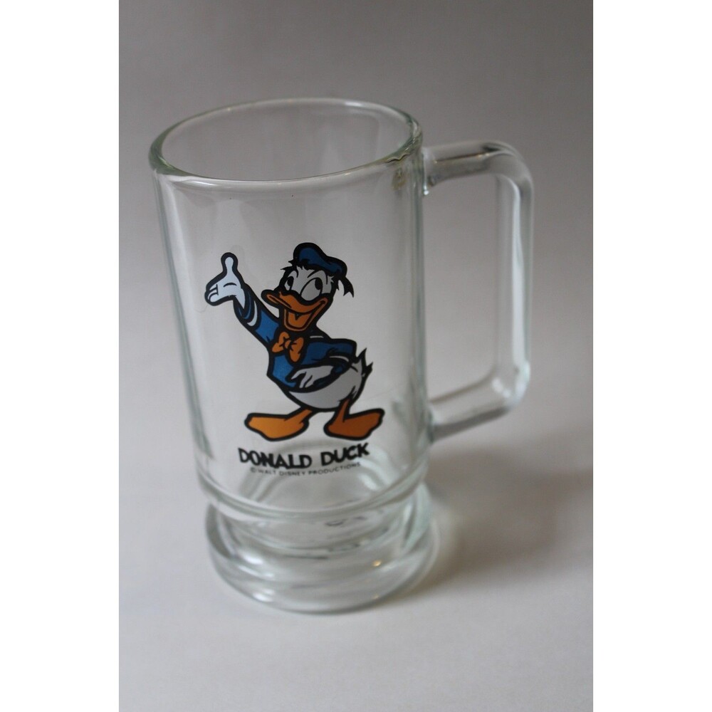 Vintage Disney Donald Duck Clear Glass Pedestal Footed Coffee Mug Cup 12 0z